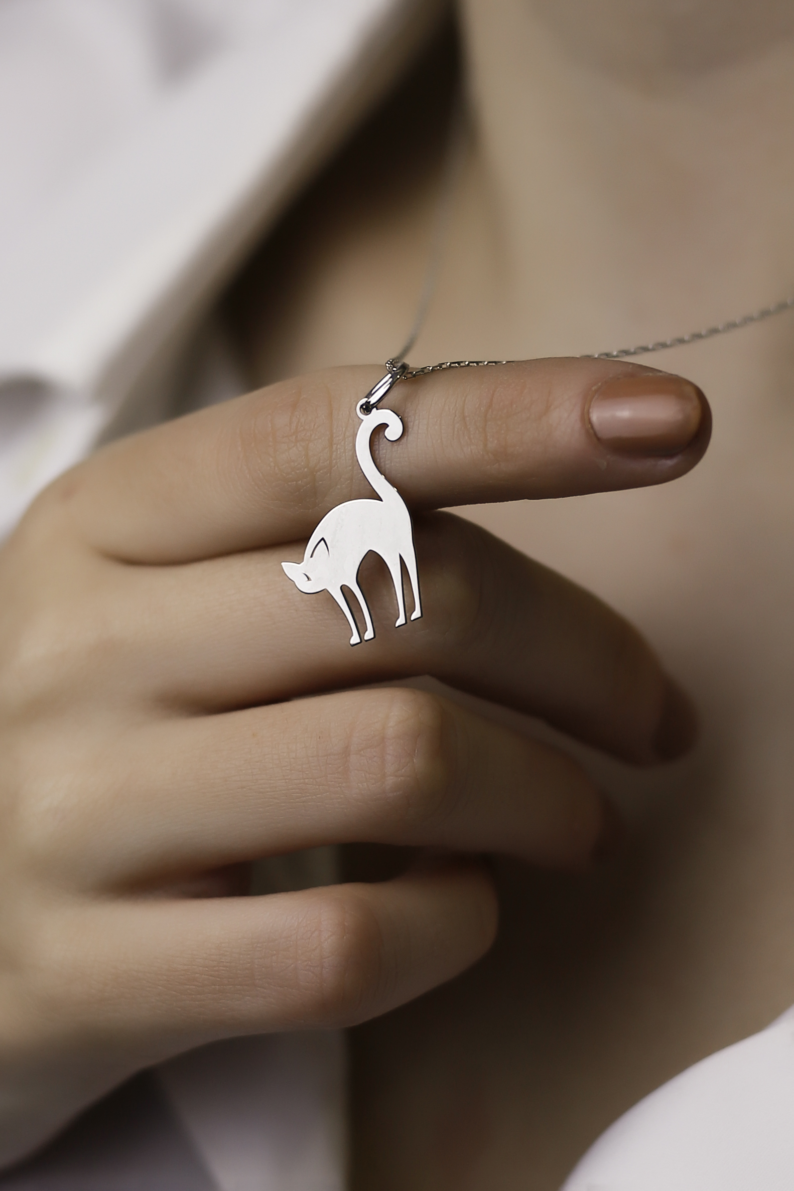 925 Ayar Gümüş Kedi Figürlü Kolye-1907