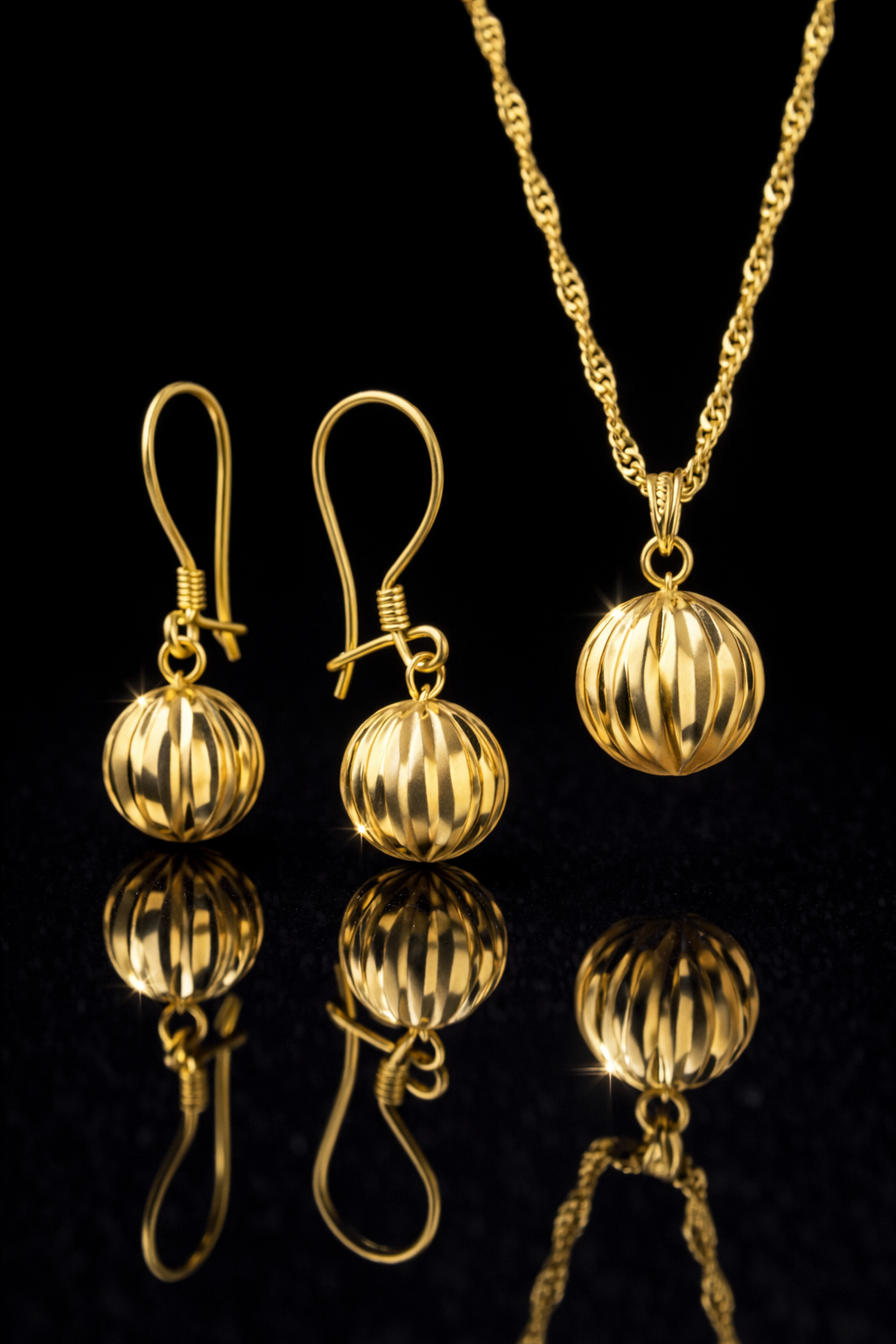 Singapur Zincirli Karpuz Model Gümüş Kolye ve Küpe Seti