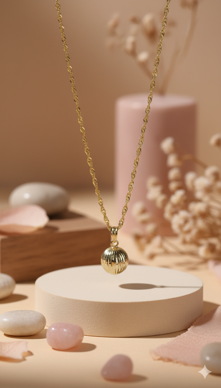 Singapur Zincirli Gümüş Çizgili Model Top Uçlu Kolye-3097