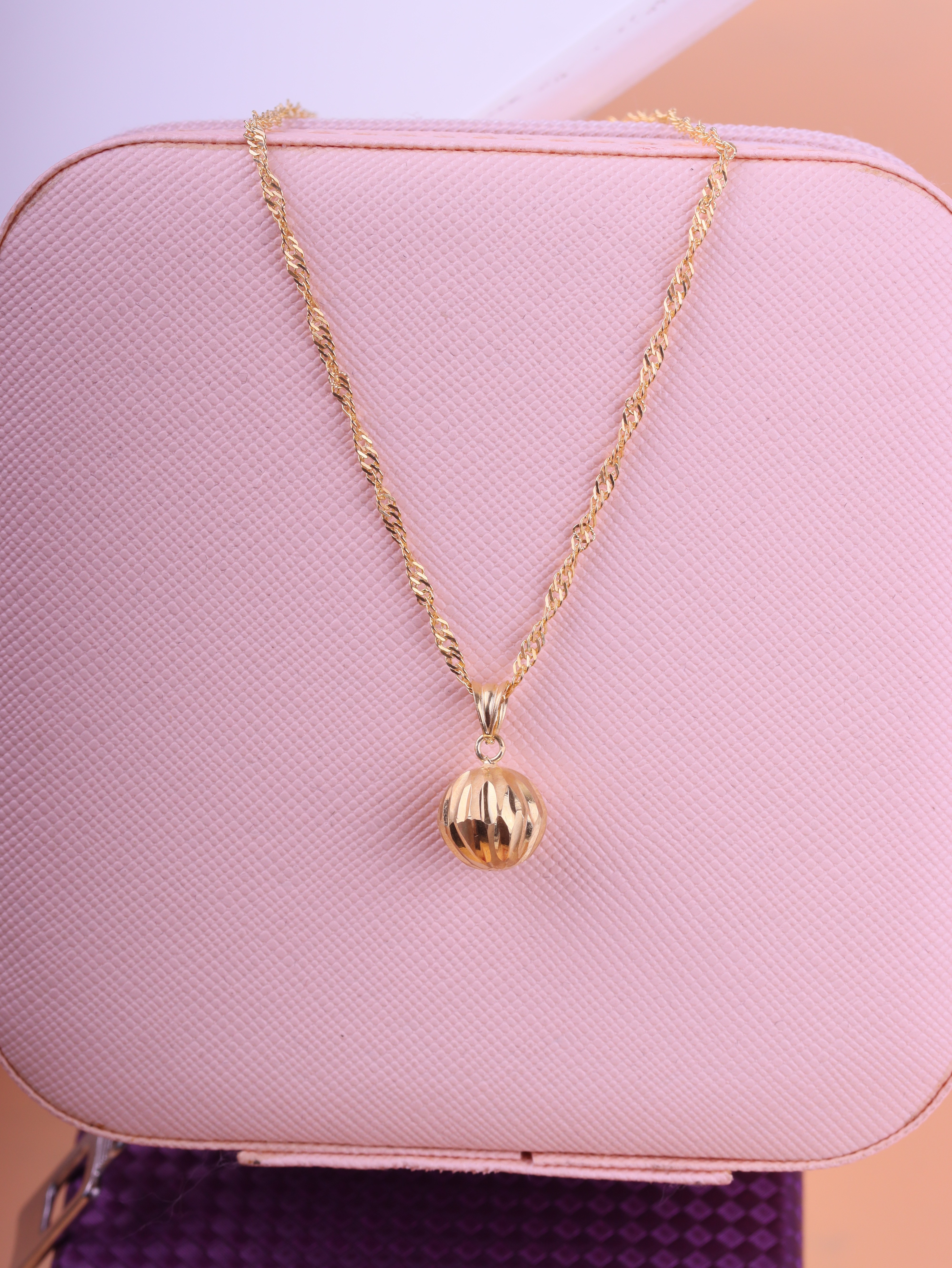 Singapur Zincirli Gümüş Karpuz Model Top Uçlu Kolye-3106