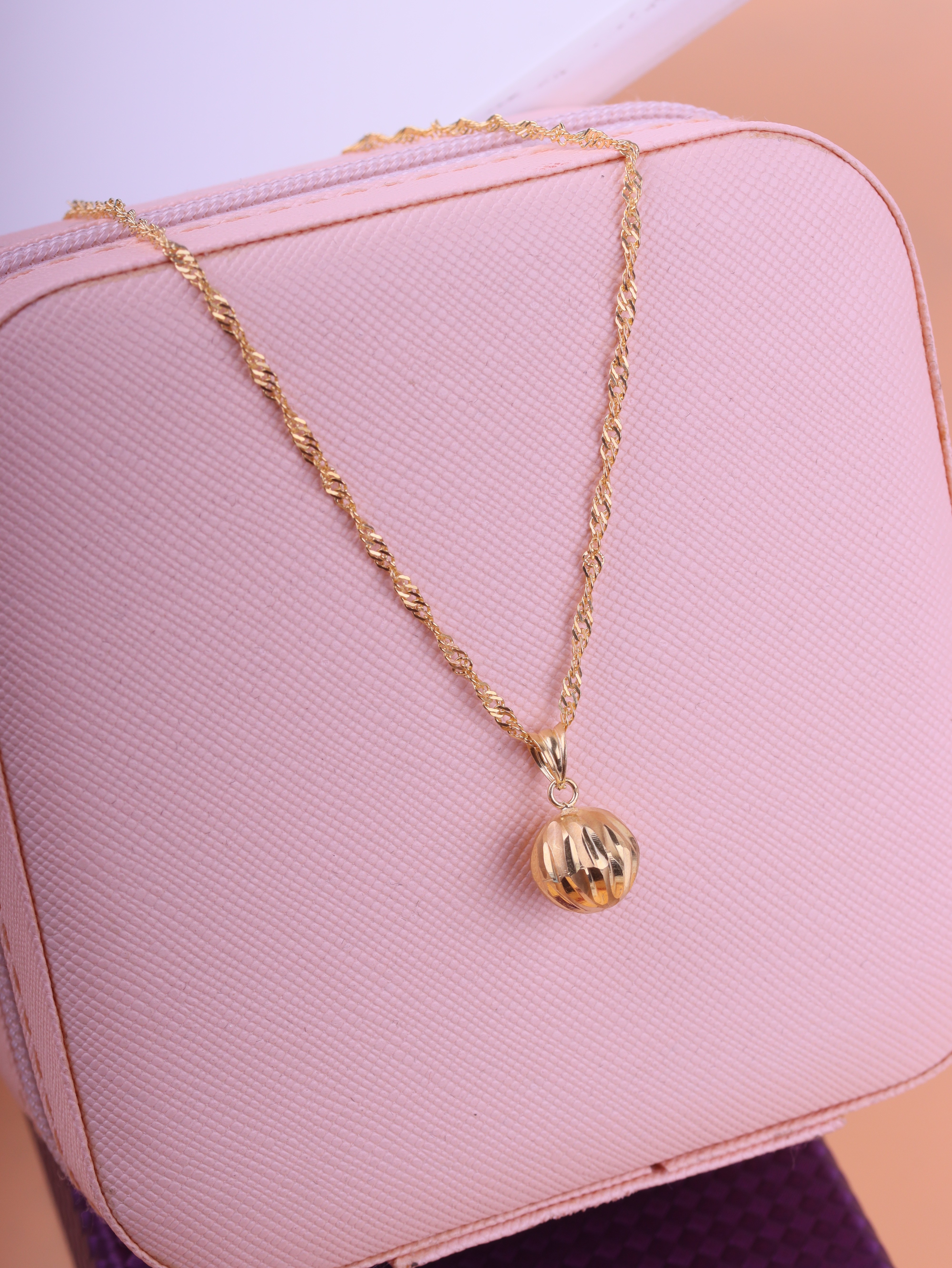 Singapur Zincirli Gümüş Karpuz Model Top Uçlu Kolye-3105