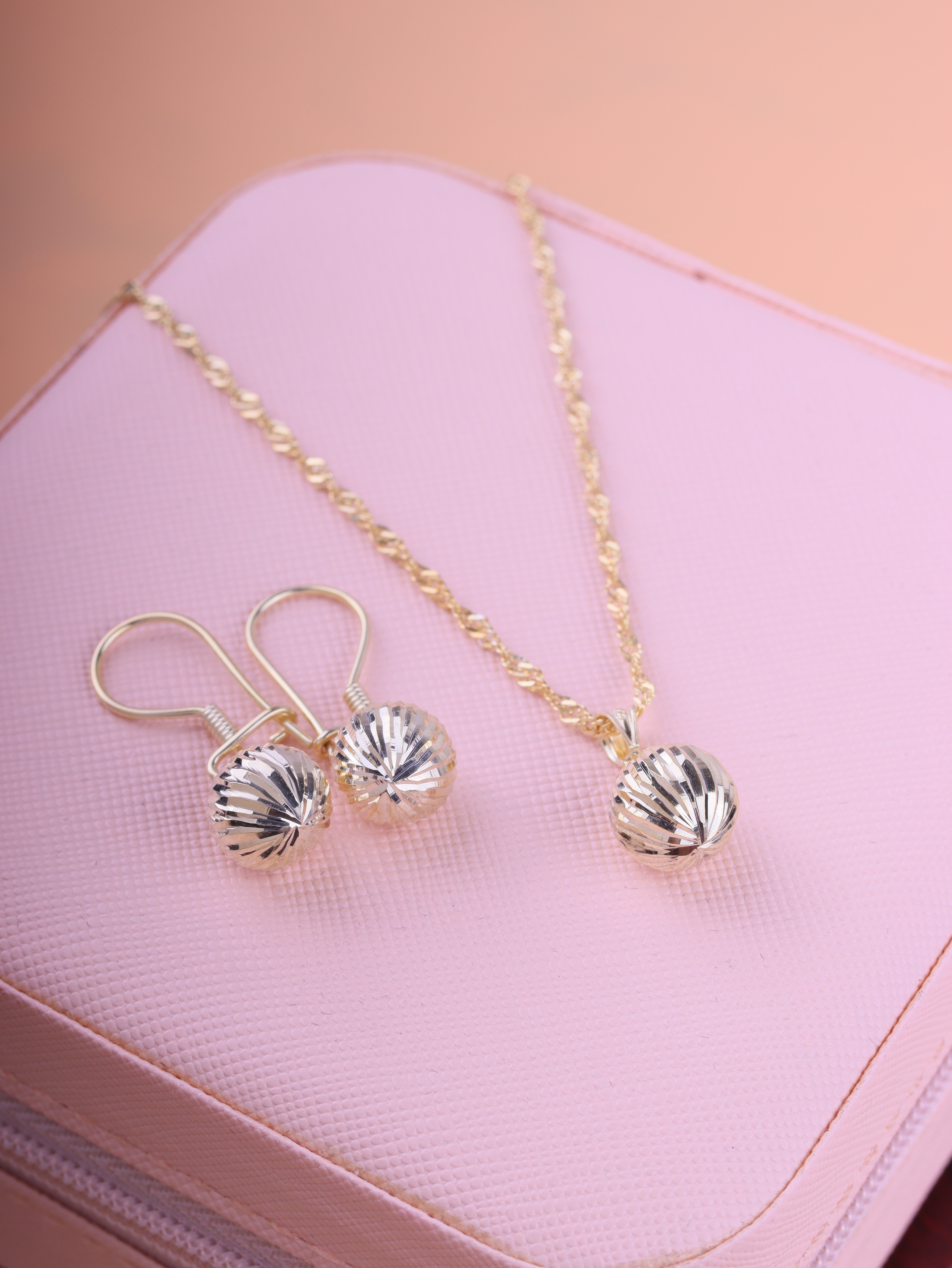 Singapur Zincirli Çizgili Kalemli Gümüş Kolye ve Küpe Seti-3089