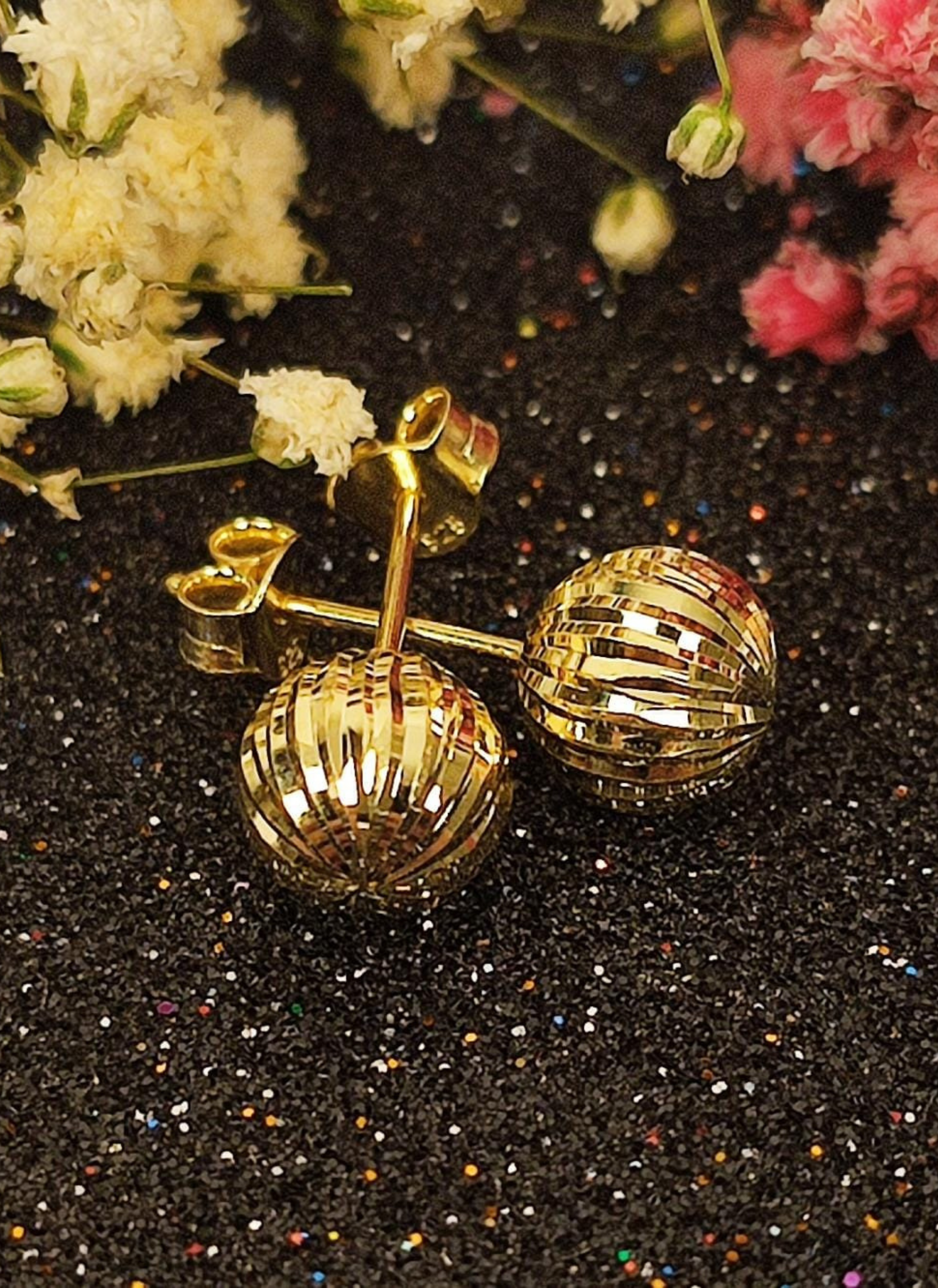 Çizgili Kalemli Gümüş Top Küpe-2801