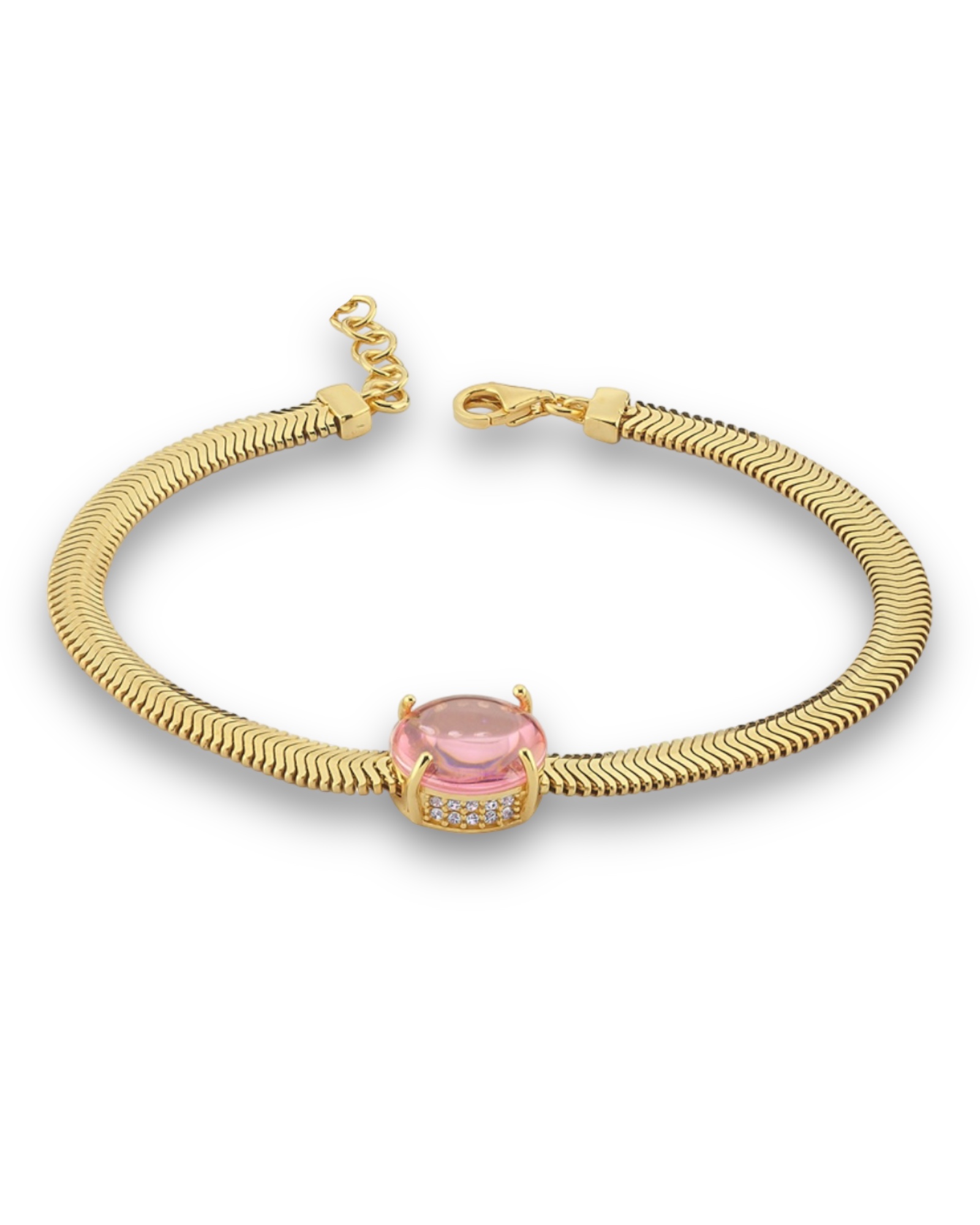 İtalyan Ezme Zincirli Pembe Taşlı Gümüş Bileklik-3077