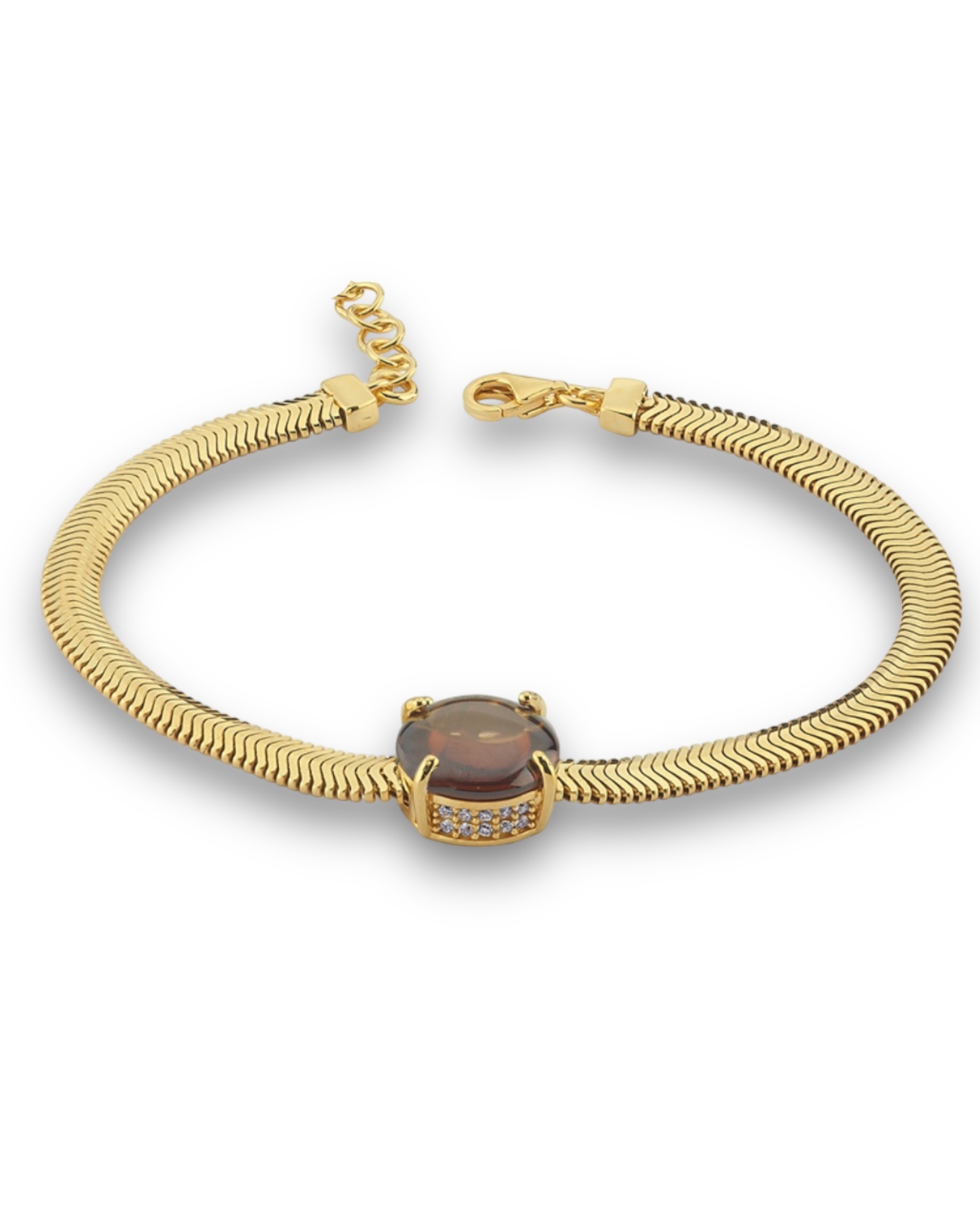 İtalyan Ezme Zincirli  Kahverengi Taşlı Gümüş Bileklik-3071