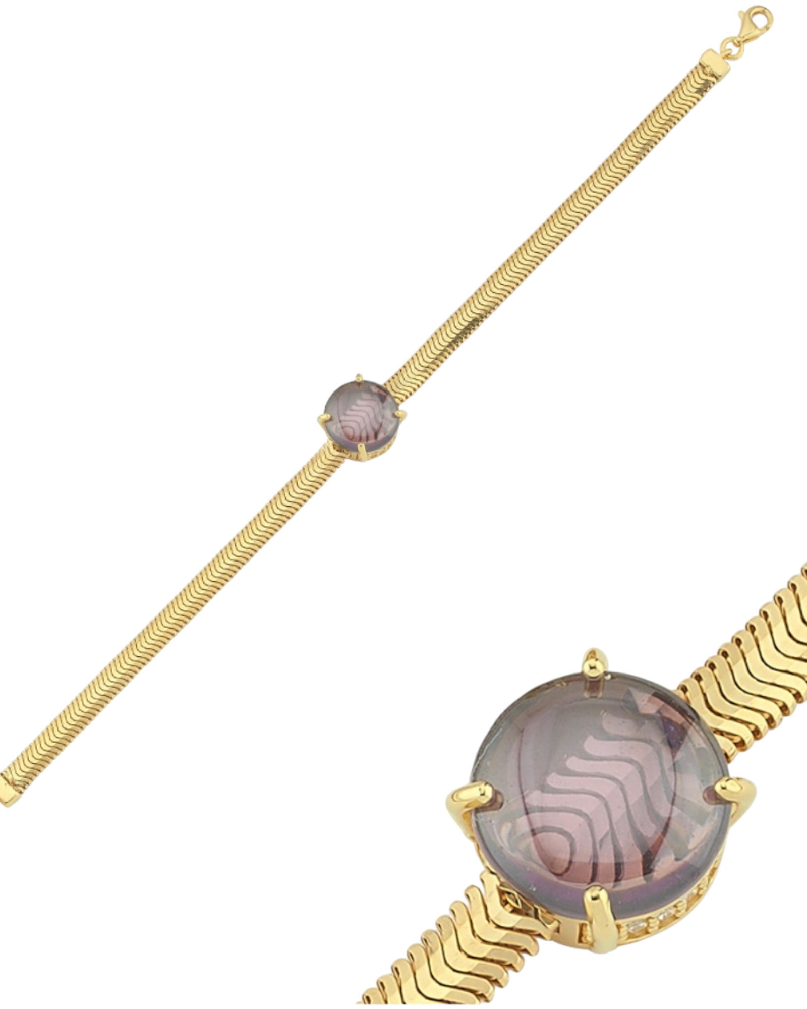 İtalyan Ezme Zincirli Ametist Taşlı Gümüş Bileklik-3075