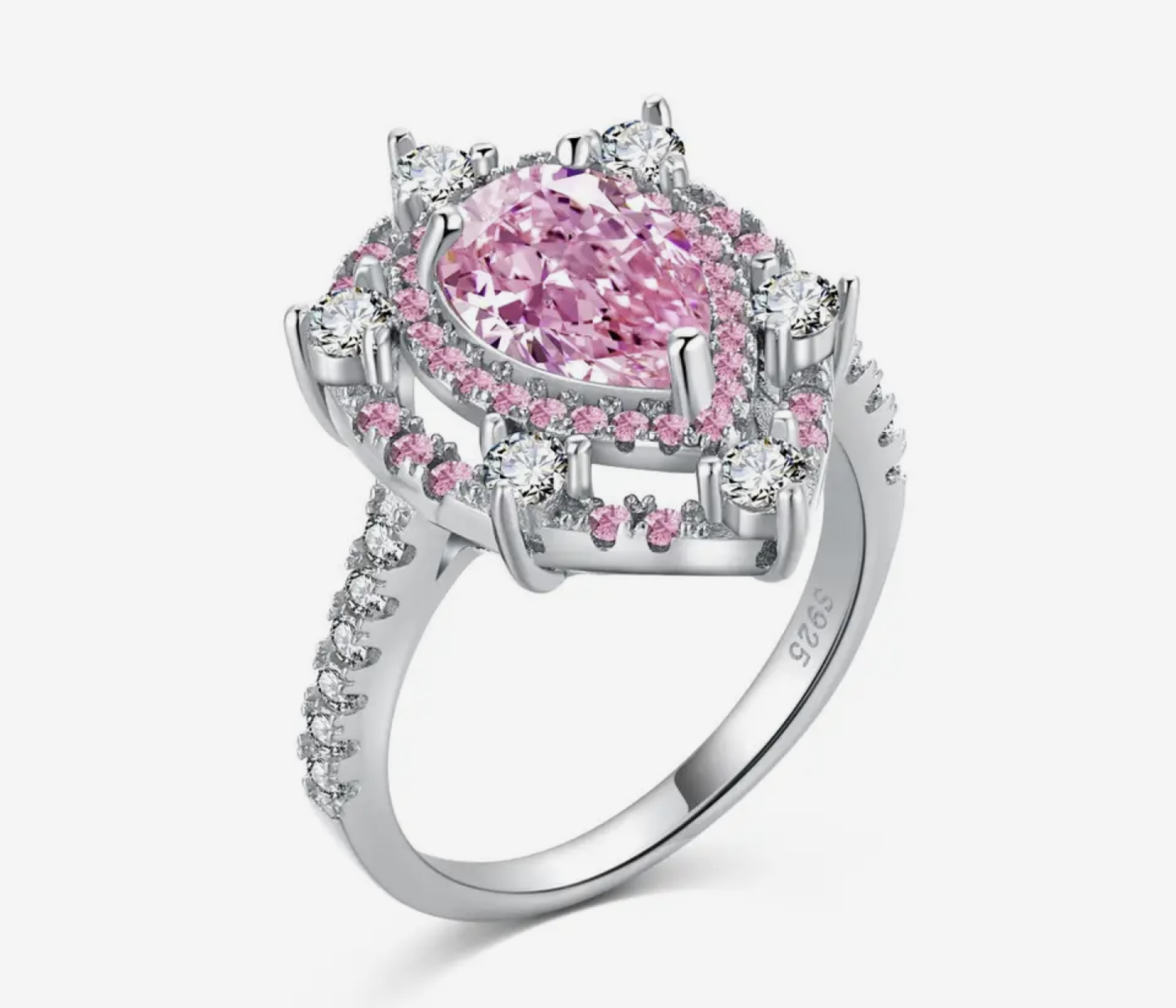 Pembe Taşlı Queen Gümüş Yüzük-3067