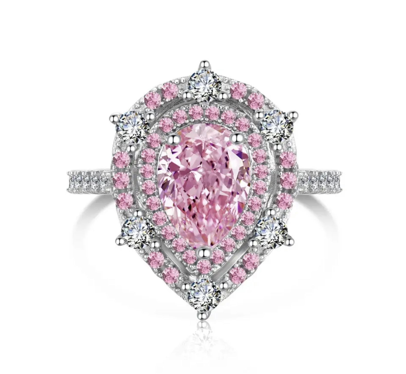 Pembe Taşlı Queen Gümüş Yüzük-3068