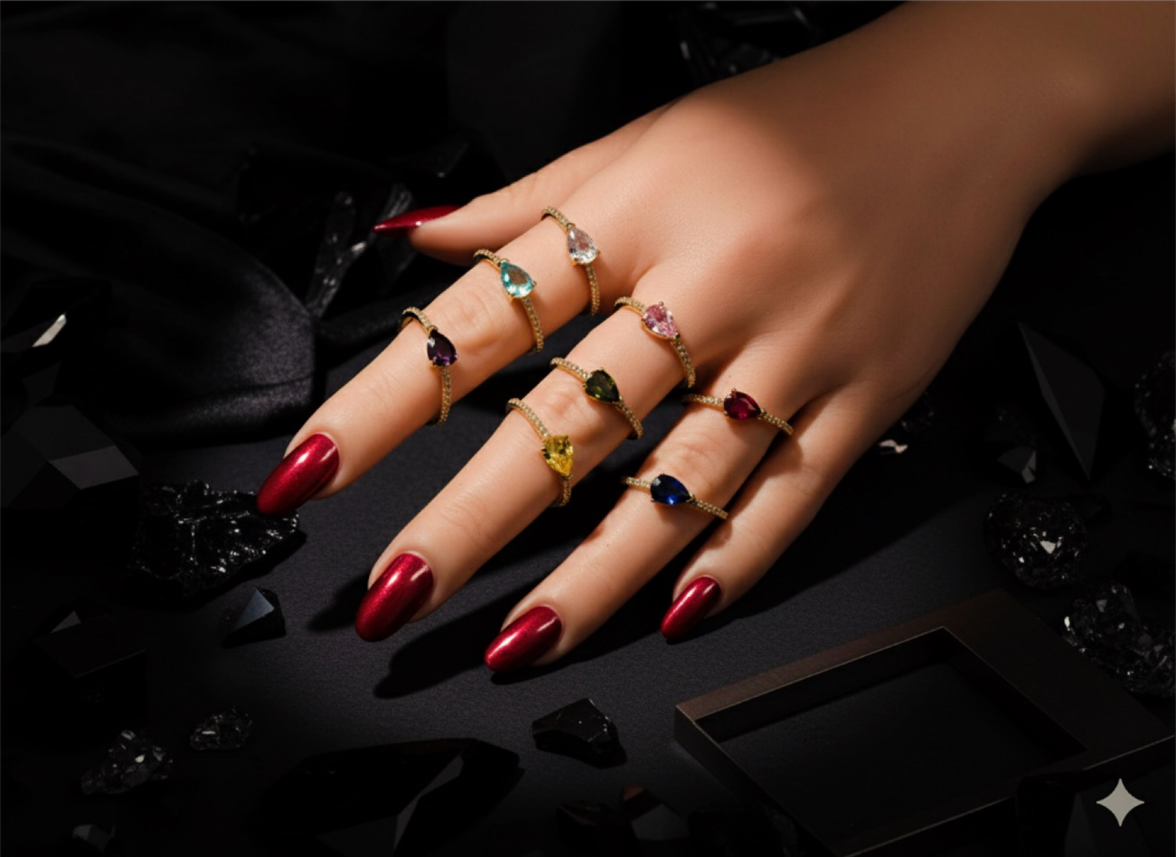 Zirkon Damla Taşlı Renkli Gümüş Yüzükler-3171