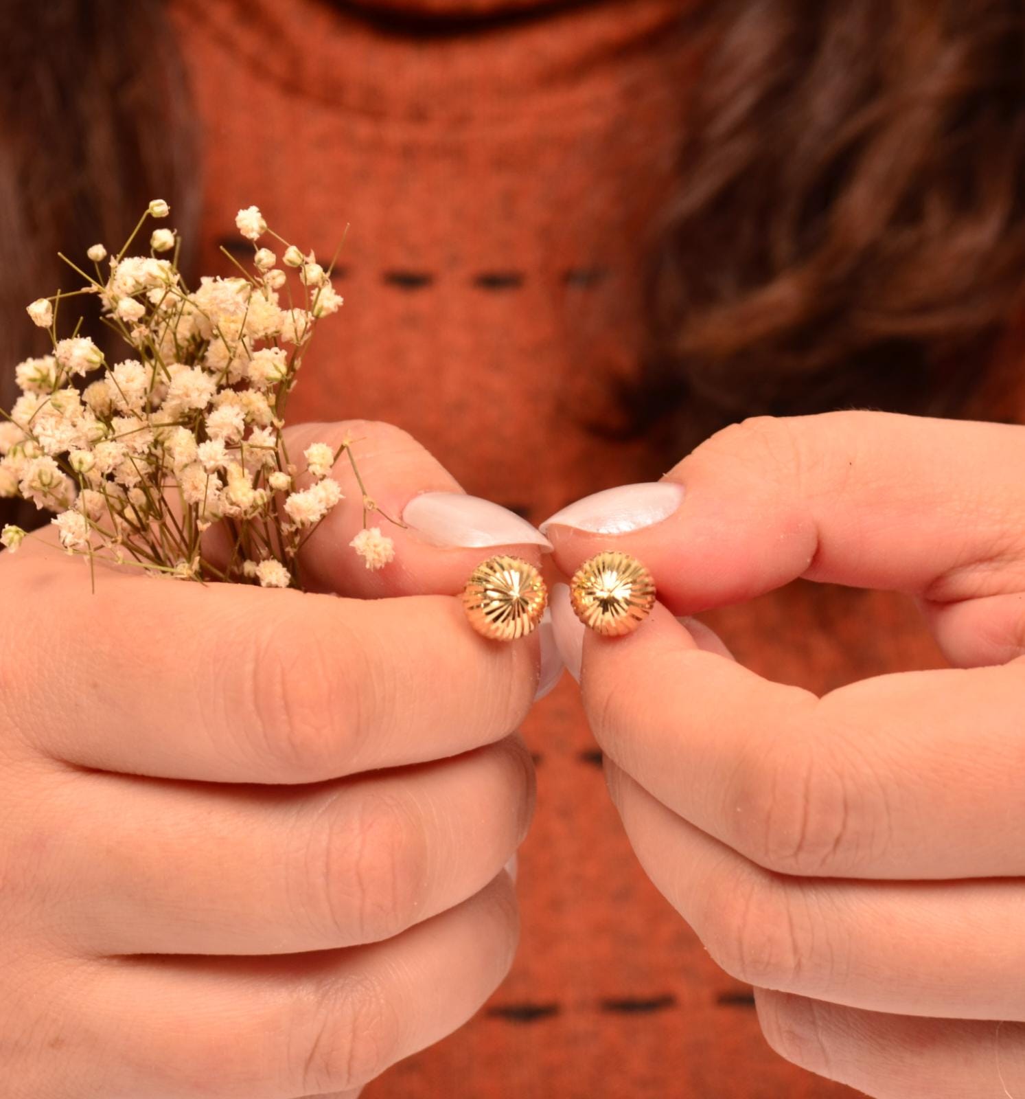 Çizgili Kalemli Gümüş Top Küpe-2806