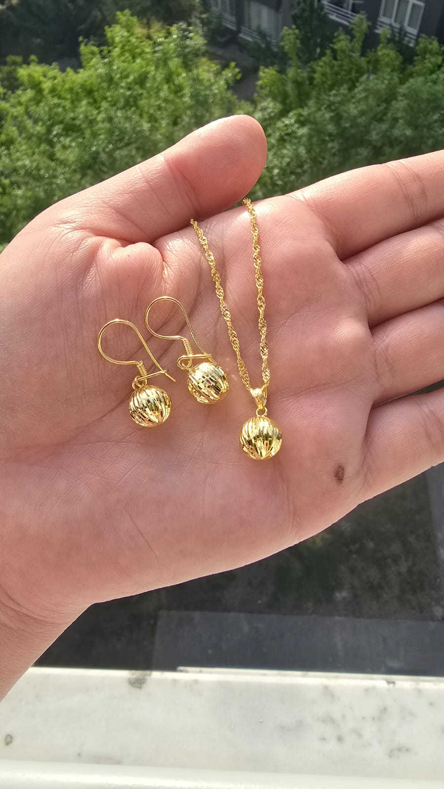 Singapur Zincirli Çizgili Kalemli Gümüş Kolye ve Küpe Seti-3091