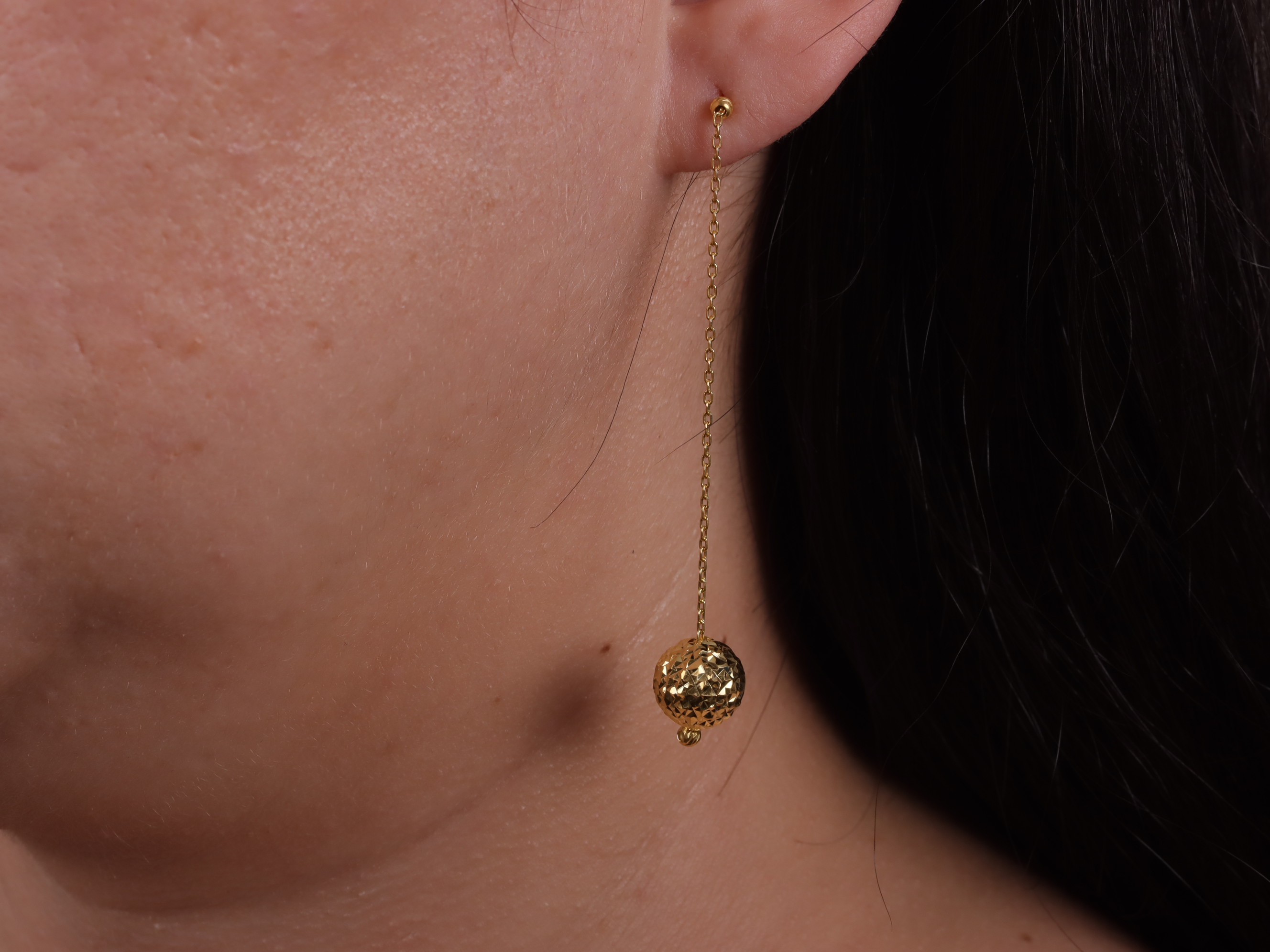 Zincirli Gümüş Top Küpe-2911