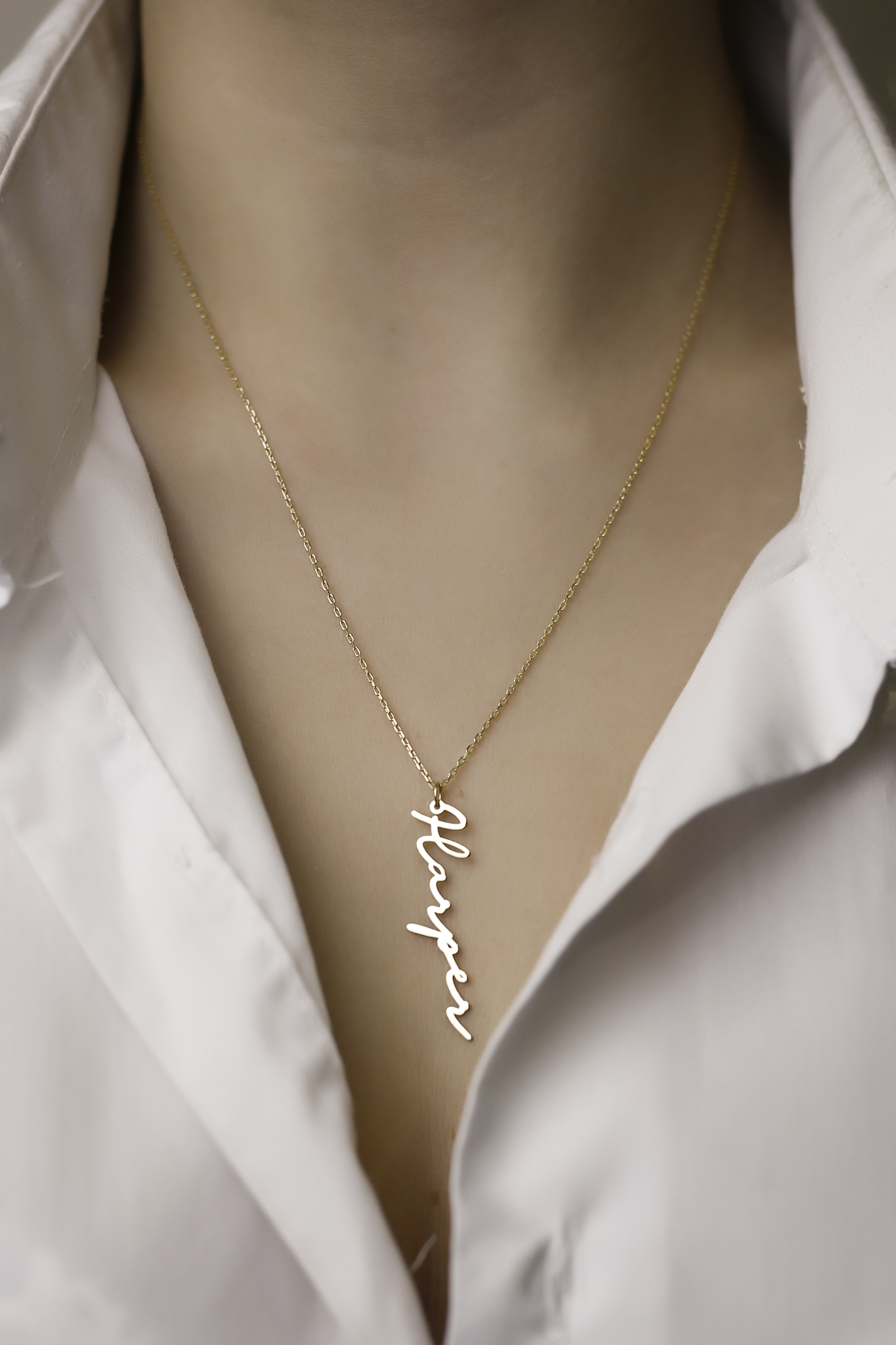 Kişiye Özel El Yazılı Gümüş Dikey İsimli Kolye-2940