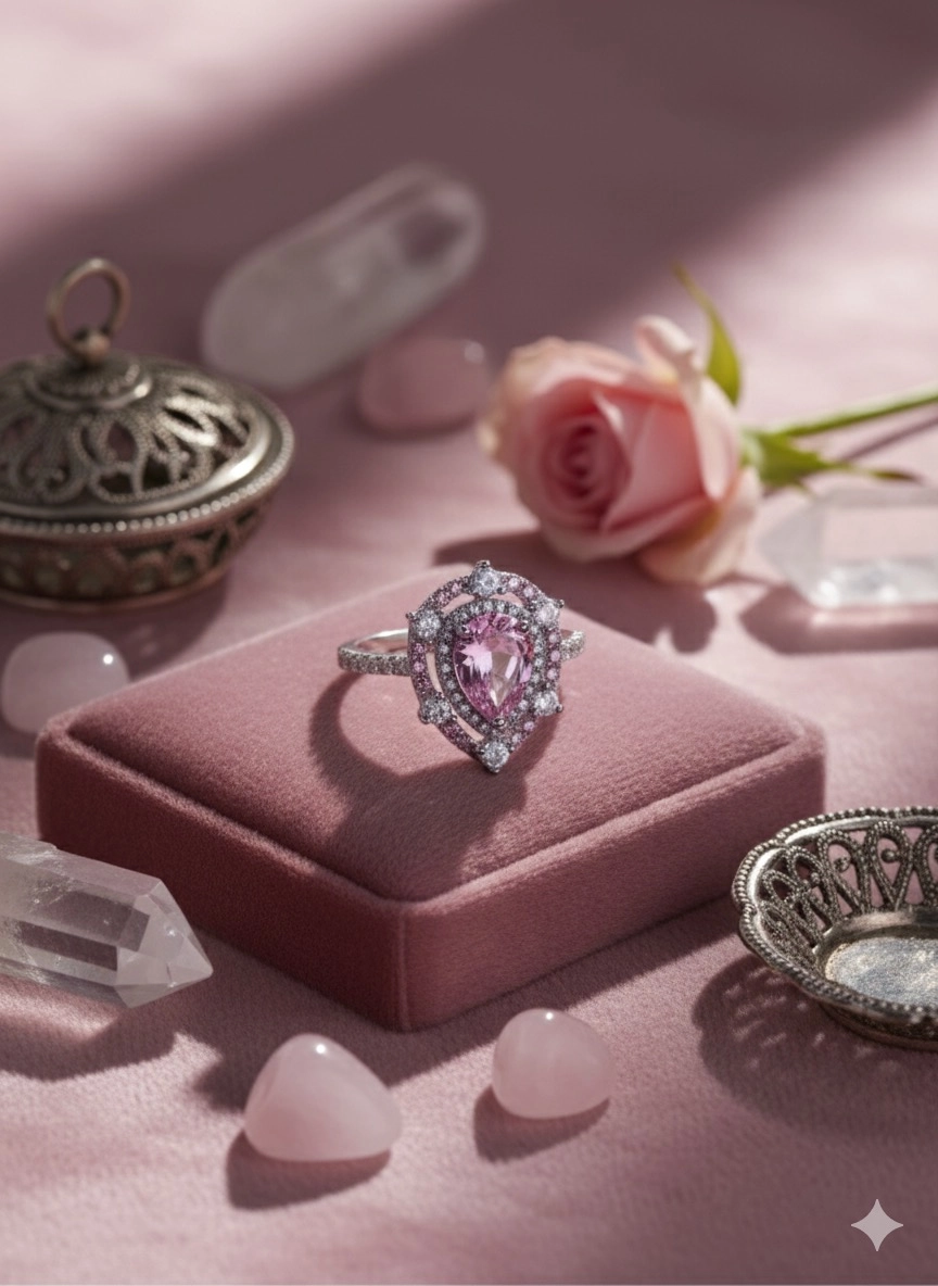 Pembe Taşlı Queen Gümüş Yüzük