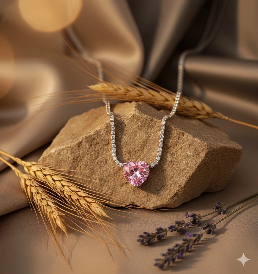 925 Ayar Gümüş Kalp Taşlı Suyolu Kolye