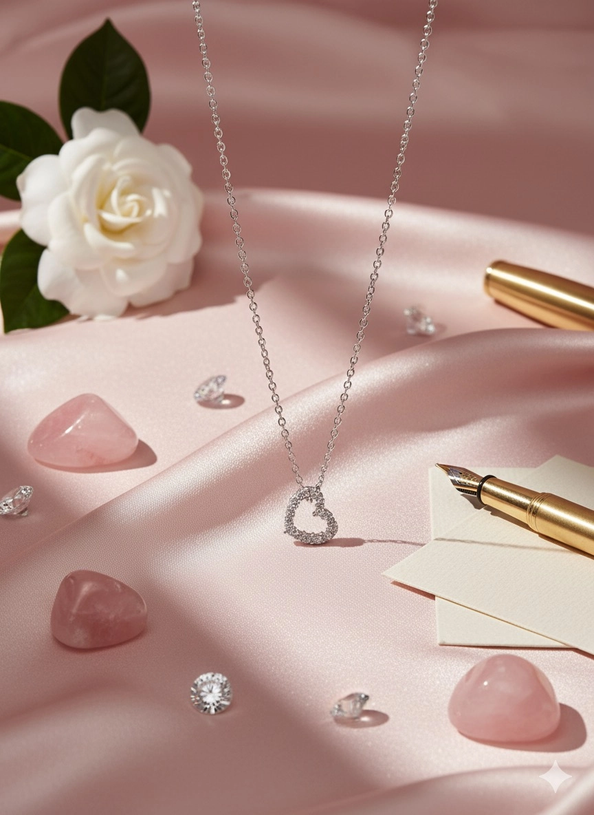 Pırlanta Montür Taşlı Minimal Gümüş Kalp Kolye-3041