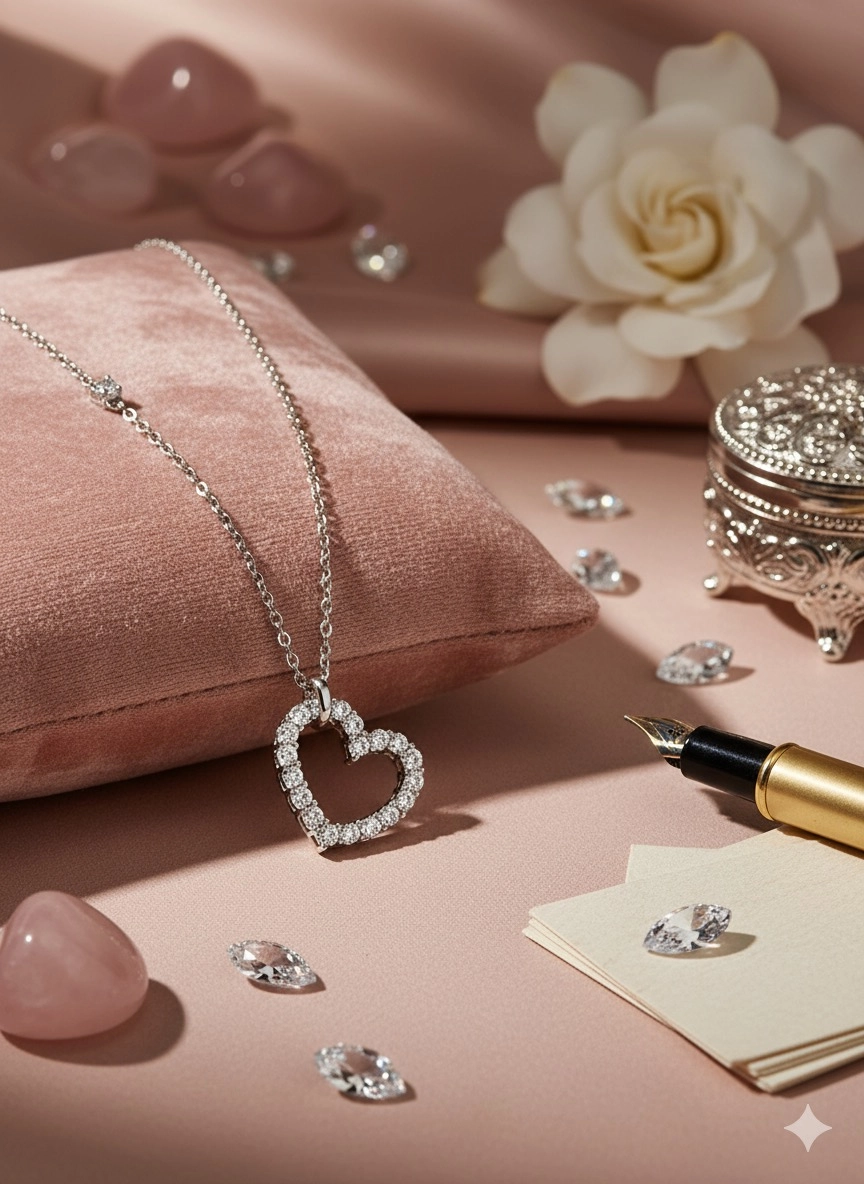 Pırlanta Montür Taşlı Gümüş Kalp Kolye