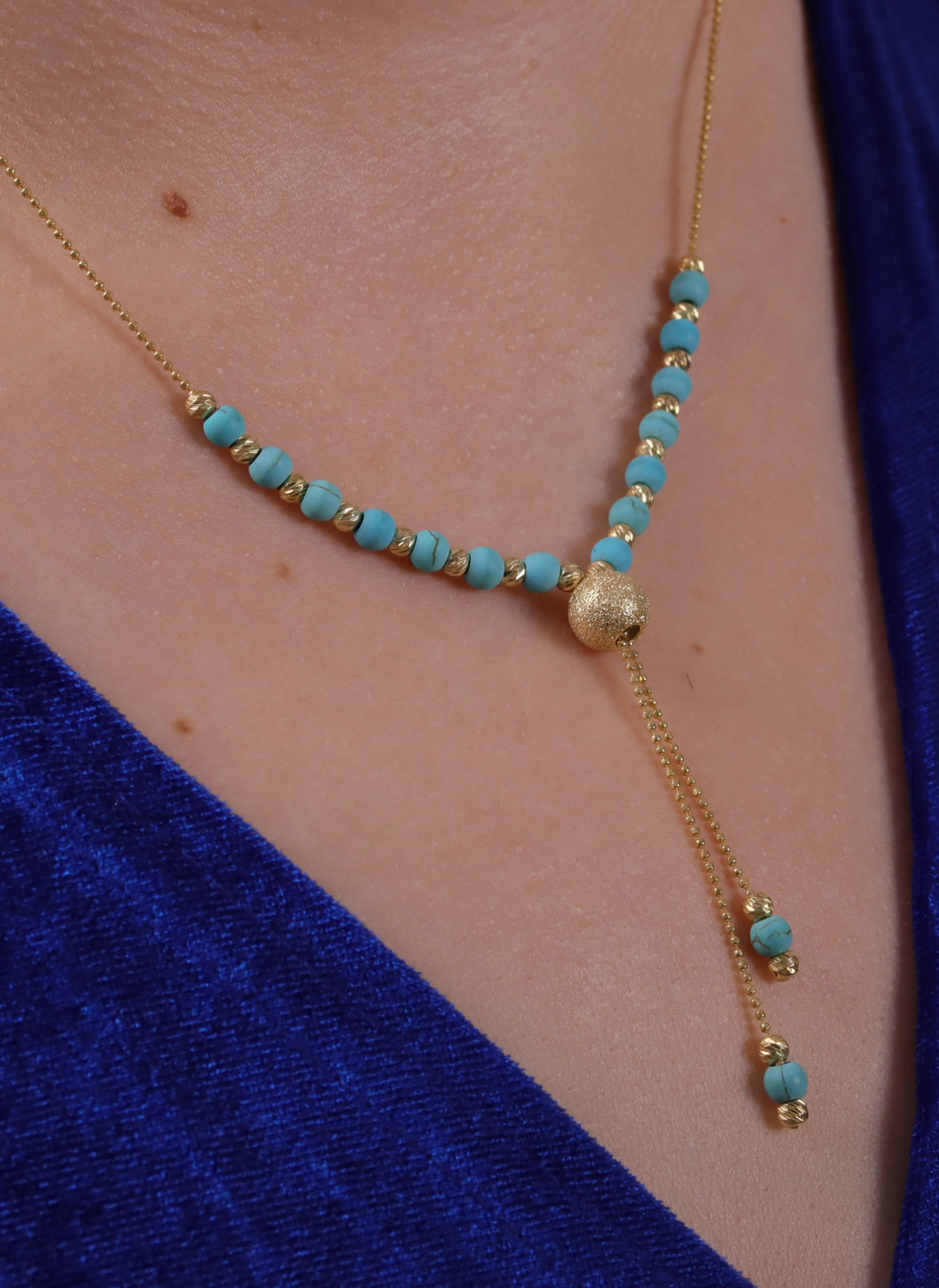 925 Ayar Gümüş Top Zincirli Doğal Taşlı Dorika Kolye