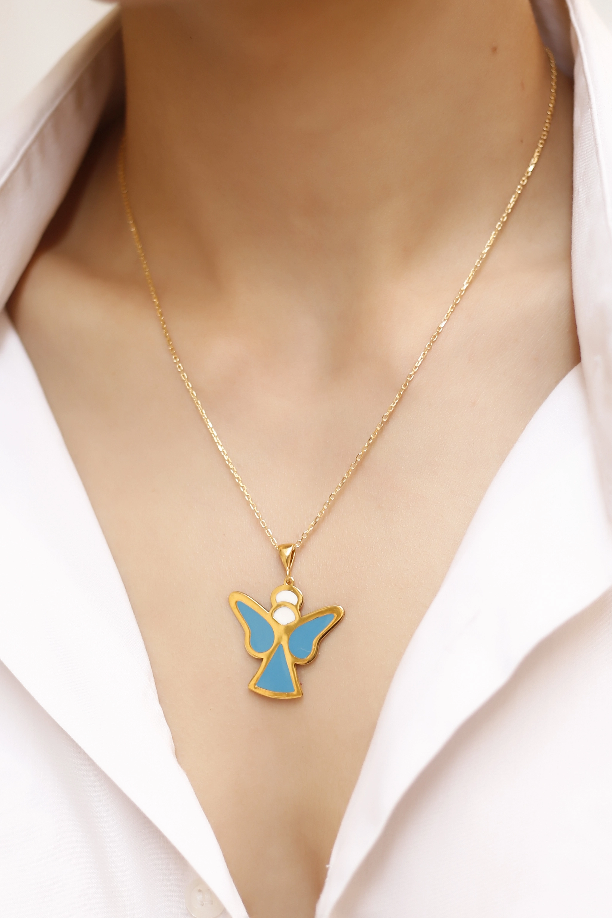 925 Ayar Gümüş Mavi Mineli Melek Kolye