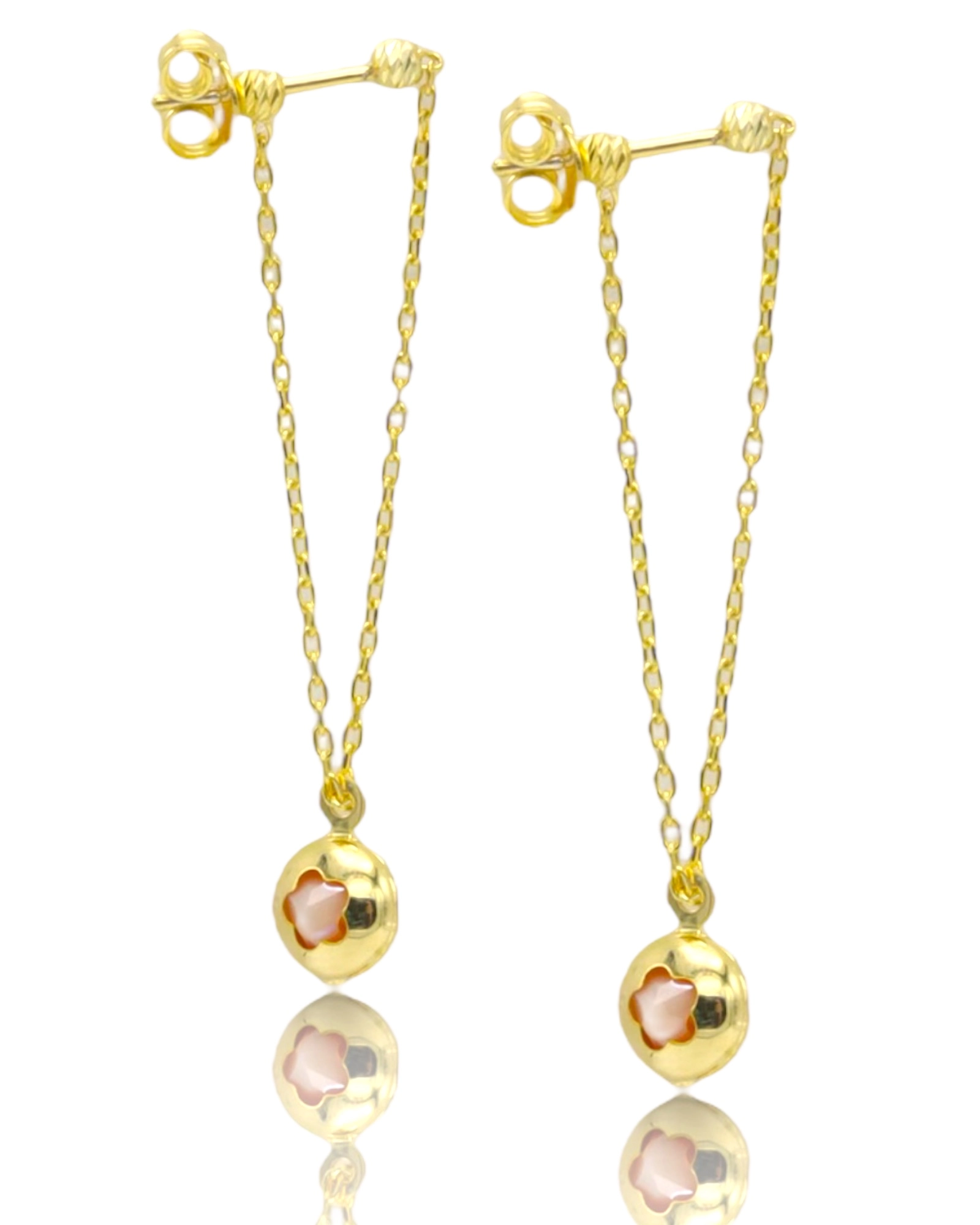 Zincirli Pembe Çiçekli Gümüş Küpe