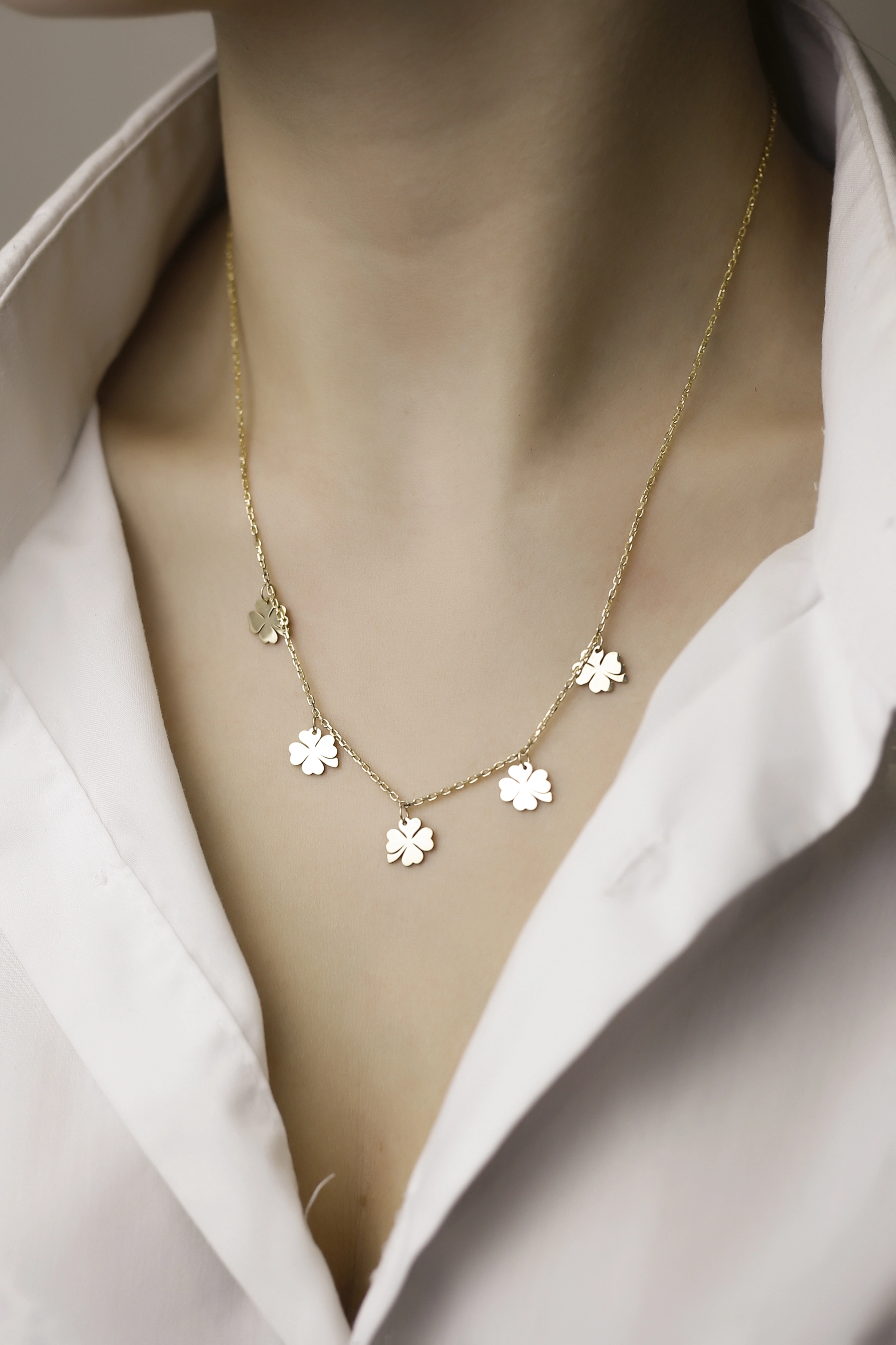 925 Ayar Gümüş 5'li 4 Yapraklı Yonca Kolye